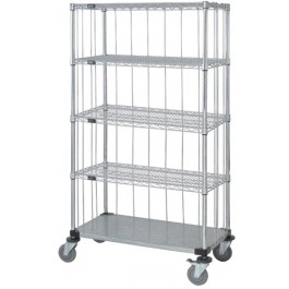 Enclosed 4 Wire & 1 Solid Shelf Shelving Carts