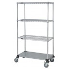 3 Wire & 1 Solid Shelf Stem Caster Cart