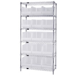 Wire Shelving Unit with Clear Plastic Bins