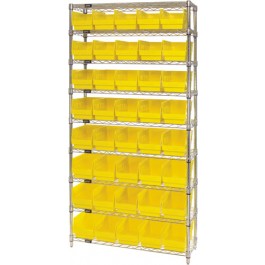 Wire Shelving Unit with Yellow Plastic Storage Bins