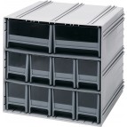 Interlocking Storage Cabinet with Gray Bins