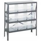Steel Shelving Unit with Clear Plastic Bins