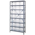 Steel Shelving Unit with Clear Plastic Bins