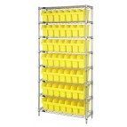 Wire Shelving Unit with Yellow Plastic Bins