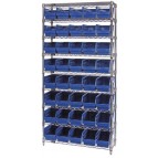 Wire Shelving Unit with Blue Plastic Storage Bins