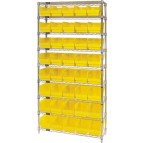 Wire Shelving Unit with Yellow Plastic Storage Bins