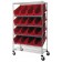 Slanted Wire Shelving Cart with Red Plastic Storage Bins