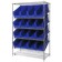 Slanted Wire Shelving Unit with Blue Plastic Storage Bins