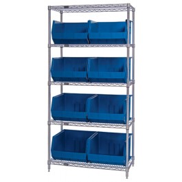 Plastic Storage Bin Wire Shelving System - Blue