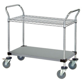 WRSC-2136SS-2S Stainless Wire & Solid 2-Shelf Utility Cart