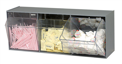Clear Tip Out Bin Condiment Organizer- QTB303 - 3 Compartments