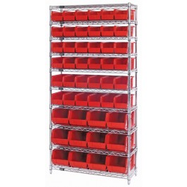 Red Plastic Bin Wire Shelving Unit