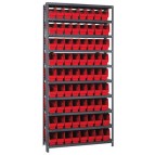 Plastic Storage Bin Steel Shelving System Red