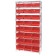 Wire Shelving Unit with Red Plastic Storage Bins