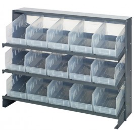 Sloped Bench Rack with Clear Bins