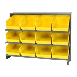 Sloped Bench Rack with Yellow Bins