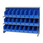 Sloped Bench Rack with Blue Bins