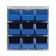 Louvered Panel System with Blue Plastic Bins