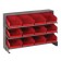 Sloped Bench Rack with Red Bins