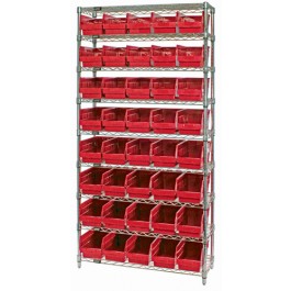 Red Plastic Storage Bin Wire Shelving Units