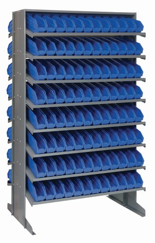 Double Sided Sloped Pick Rack Shelving with Plastic Bins - QPRD-100