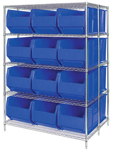 Chrome Wire Shelving Plastic Rack Container System - WRA86-2136C-166 ...