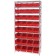 Wire Shelving Unit with Red Plastic Storage Bins