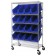 Slanted Wire Shelving Cart with Blue Plastic Storage Bins