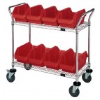 Wire Utility Cart with Red Plastic Bins