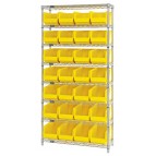 Wire Shelving Unit with Yellow Plastic Bins