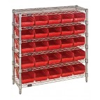 Plastic Storage Bin Wire Shelving Units Red